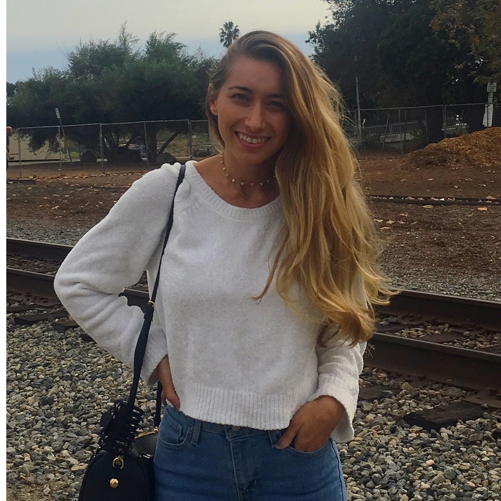 White fuzzy crop sweater